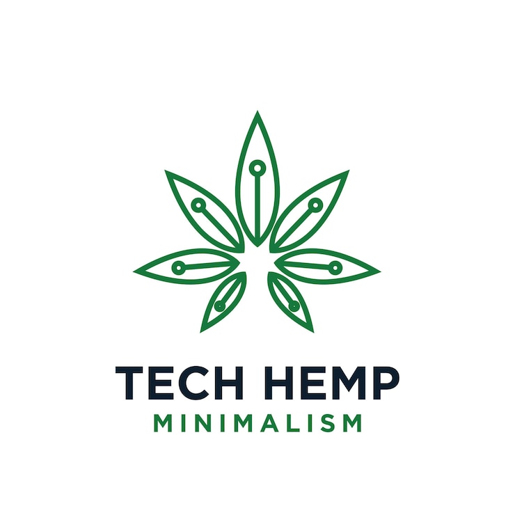 Vector logotipo de vector de línea verde de tecnología de cáñamo minimalista