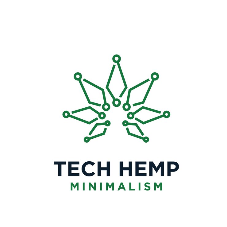 Vector logotipo de vector de línea verde de tecnología de cáñamo minimalista