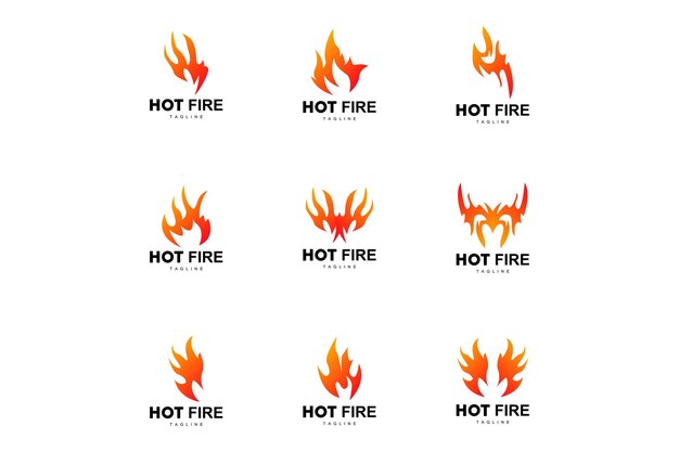 Logotipo Vector de llama caliente que quema fuego Ilustración de plantilla de diseño simple
