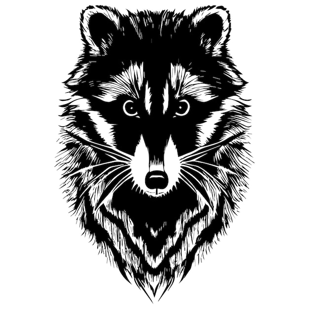 Logotipo de vector de mapache en blanco y negro en estilo de dibujo a mano