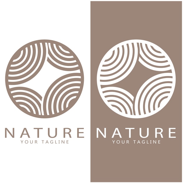 Logotipo de vector de naturaleza con árboles ríos mares montañas emblemas de negocios insignias de viaje salud ecológica