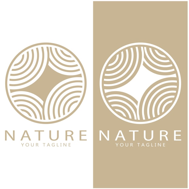 Logotipo de vector de naturaleza con árboles ríos mares montañas emblemas de negocios insignias de viaje salud ecológica