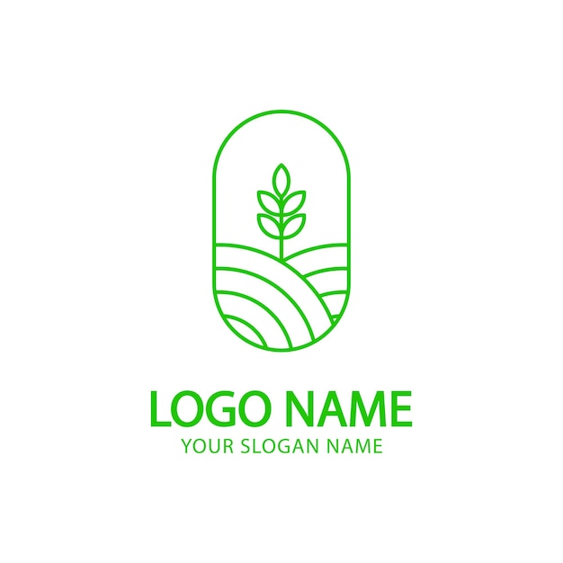 Vector logotipo de vector de naturaleza en concepto de agricultura de icono de línea de paisaje simple de estilo lineal