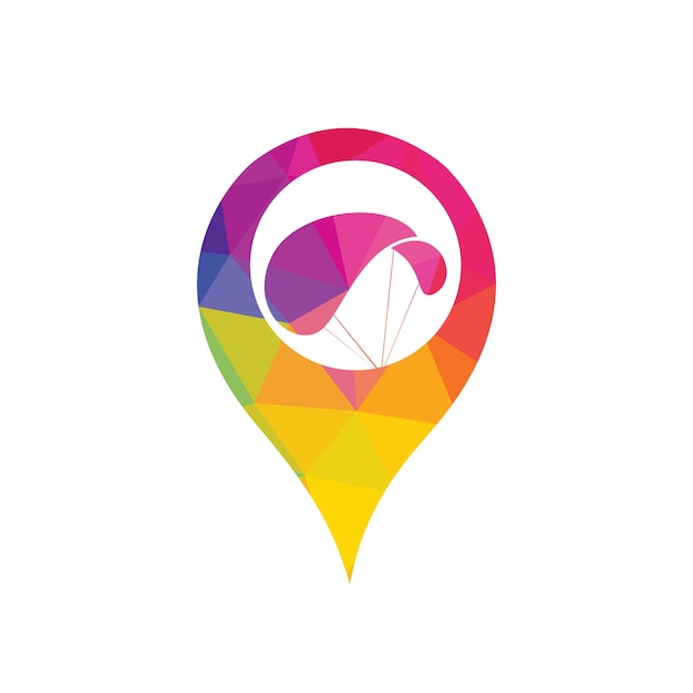 Logotipo de vector de paracaídas con diseño de puntero gps