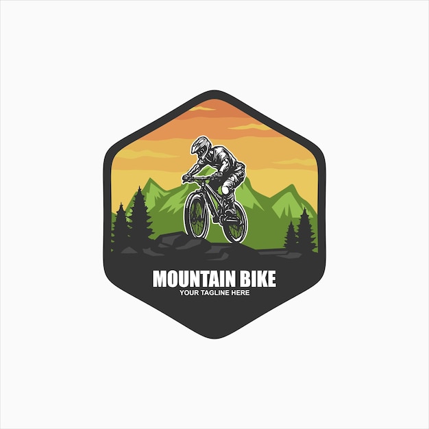 Logotipo del vector de paseo en bicicleta de montaña