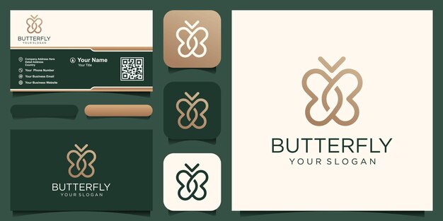 Logotipo de vector simple mariposa abstracta. Logotipo de icono de lujo universal mínimo de línea.