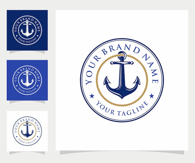 El logotipo del vector vintage del anclaje marino