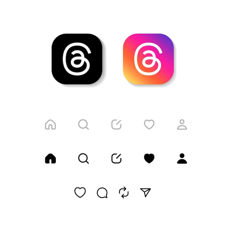 Vector logotipo vectorial de la aplicación e iconos de instagram de hilos