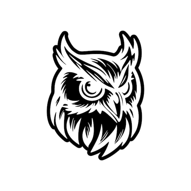 Un logotipo vectorial de un búho en blanco y negro con un diseño minimalista