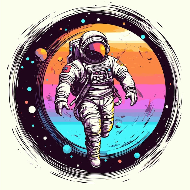 Logotipo vectorial Camiseta con Astronauta en el Sistema Solar