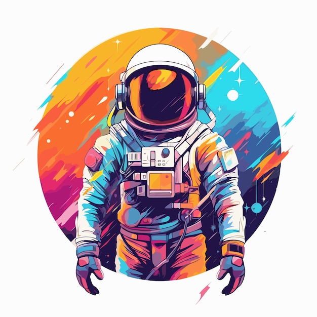 Logotipo vectorial Camiseta con Astronauta en el Sistema Solar