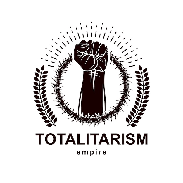 Logotipo vectorial compuesto utilizando un fuerte músculo levantado puño cerrado rodeado por una corona de espinas Símbolo de idea de revolución se puede usar como tatuaje