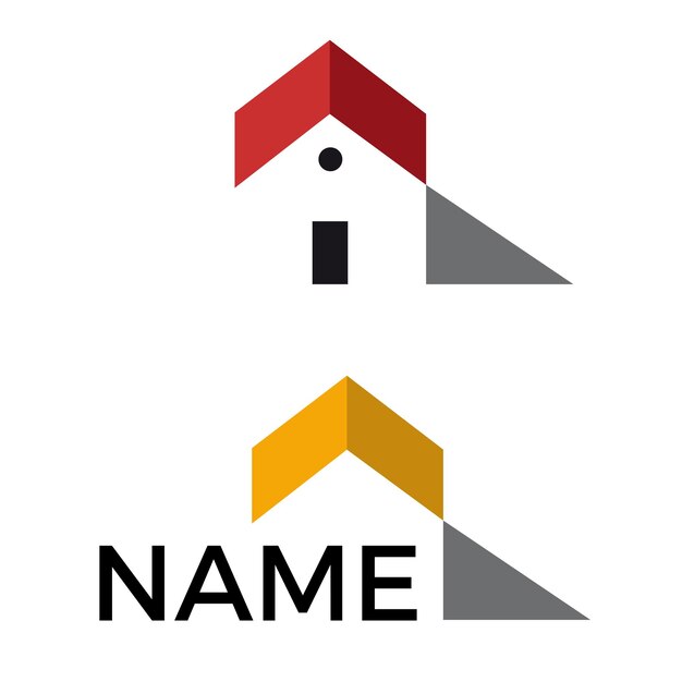 Logotipo vectorial construcción abstracta casa geométrica con sombra