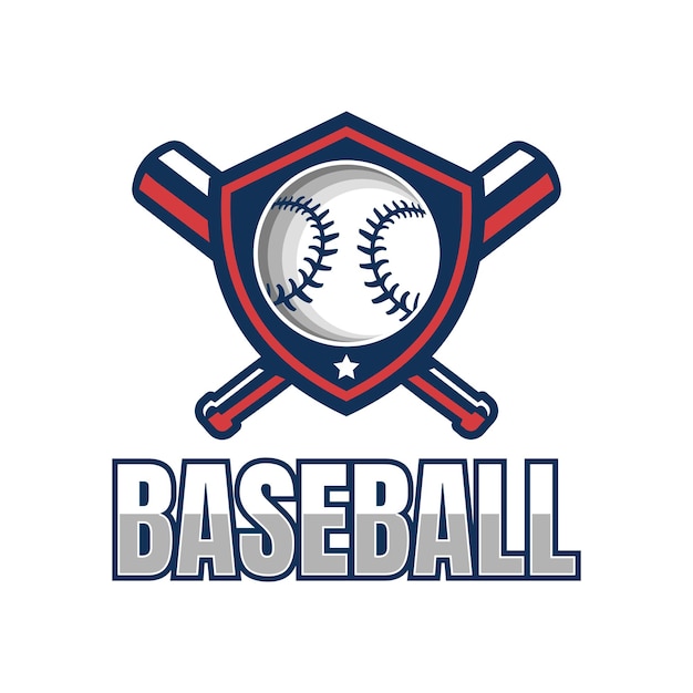 Logotipo vectorial con diseño de béisbol en el centro del escudo complementado por dos béisboles cruzados