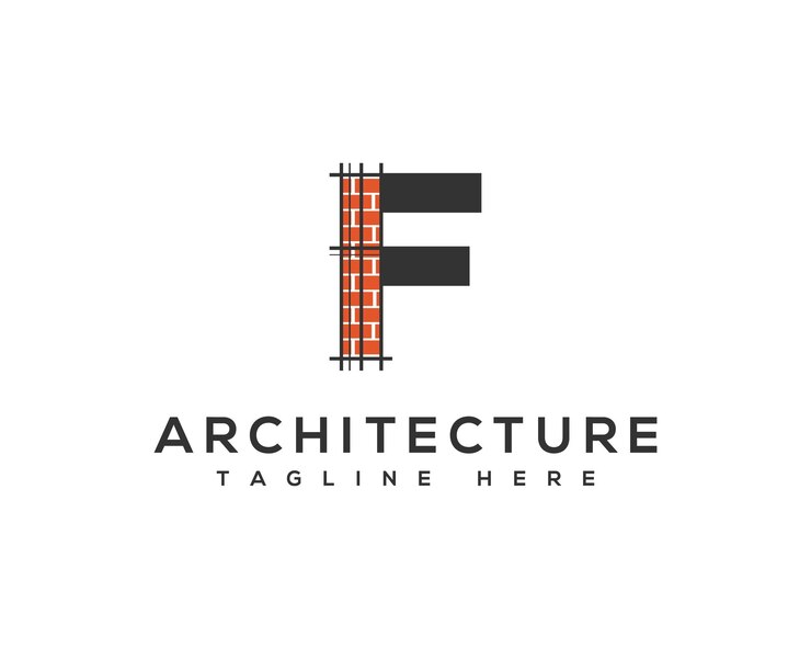 Vector logotipo vectorial de la empresa de construcción de edificios arquitectónicos abstractos y paredes de ladrillo con la letra f