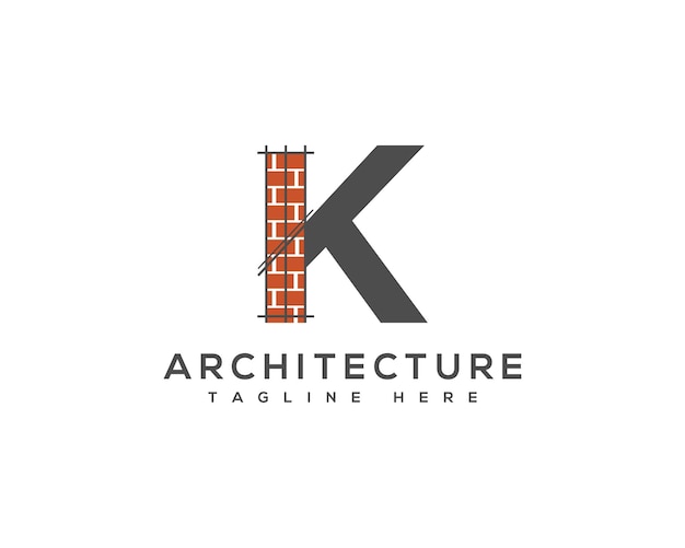 Logotipo vectorial de la empresa de construcción de edificios arquitectónicos abstractos y paredes de ladrillo con la letra K