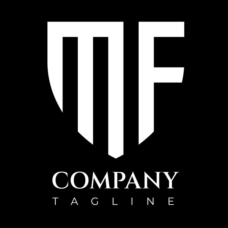 Vector logotipo vectorial de empresa diseñado por mf de lujo en un fondo negro