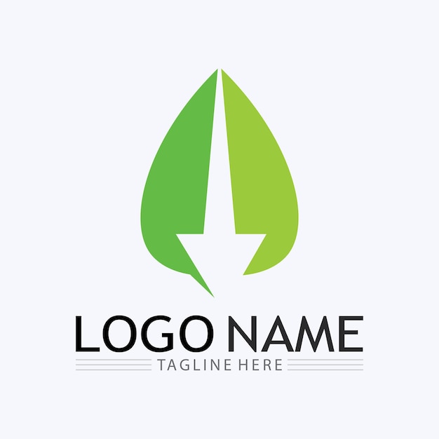 Logotipo vectorial de energía ecológica con símbolo de hoja Color verde con gráfico de destello o trueno Naturaleza y electricidad renovable Este logotipo es adecuado para la tecnología de reciclaje orgánico