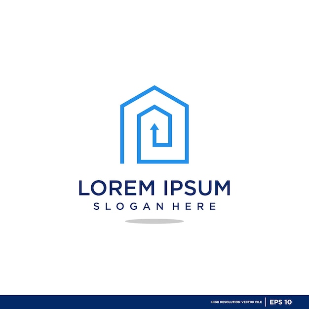 Logotipo vectorial hogar con formas y letras de construcción modernas
