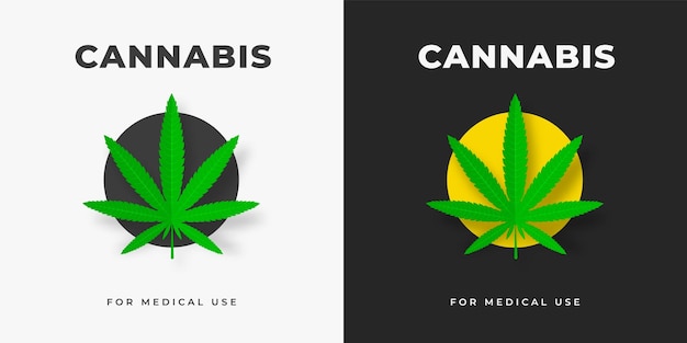 Logotipo vectorial con hojas de cannabis en un emblema de marihuana de círculo amarillo