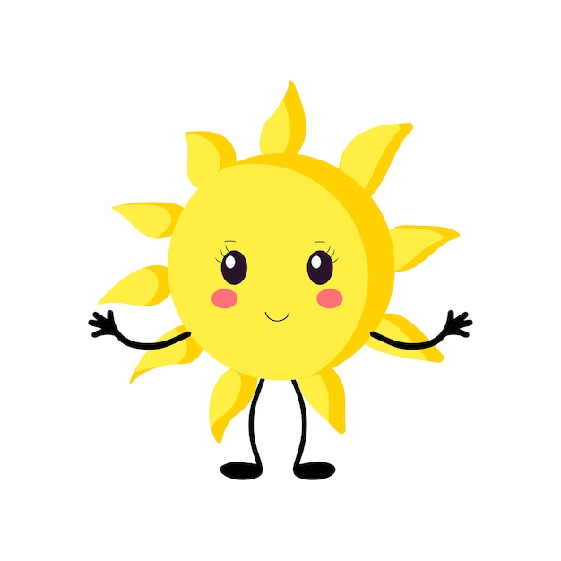 Logotipo vectorial del icono del sol Silueta de un icono del sol estilo kawaii sobre un fondo blanco aislado