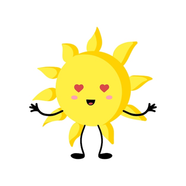 Logotipo vectorial del icono del sol Silueta de un icono del sol estilo kawaii sobre un fondo blanco aislado