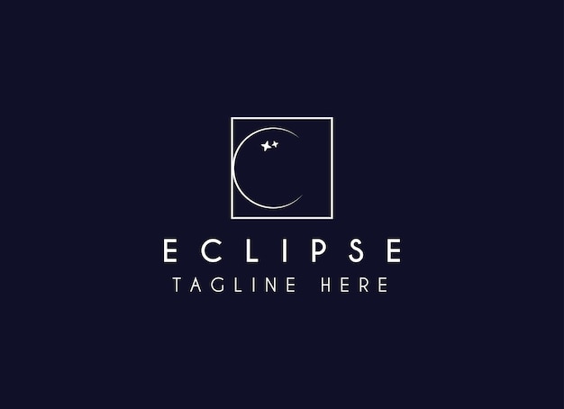 Logotipo vectorial una imagen de silueta de una luna creciente con un cielo tachonado de estrellas