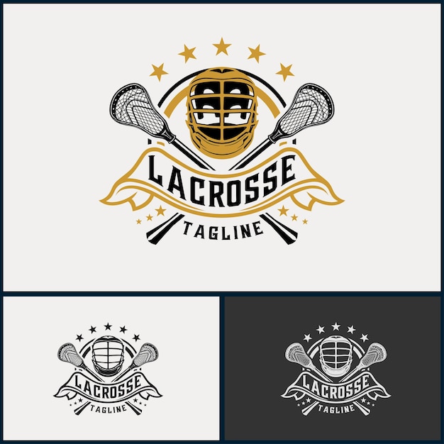 Logotipo vectorial de lacrosse Icono del casco en la insignia Diseño del equipo deportivo de lacrosse