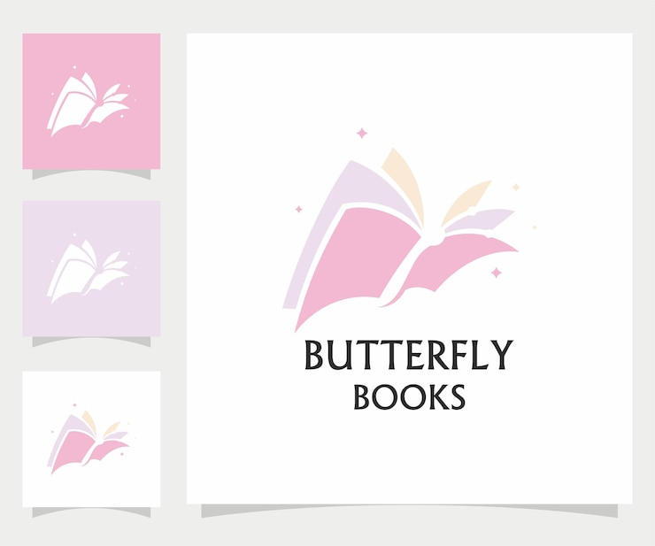 Vector el logotipo vectorial del libro de mariposas con fondo blanco