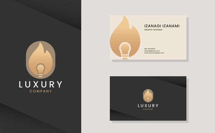 Logotipo vectorial de lujo con plantilla de tarjeta de visita Logotipo de lámpara premium con diseño dorado