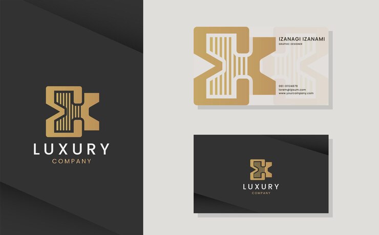 Logotipo vectorial de lujo con plantilla de tarjeta de visita Logotipo de letra Premium EX con diseño dorado