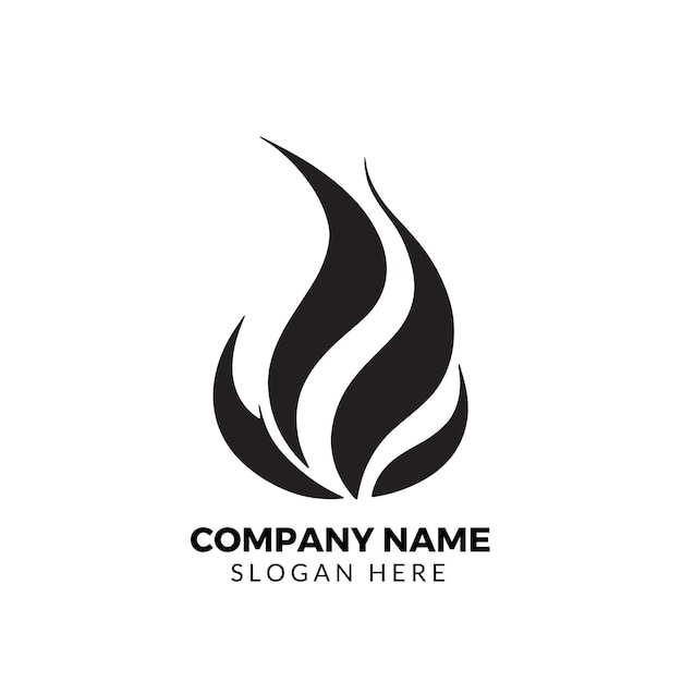 Un logotipo vectorial negro de llama con fondo blanco.