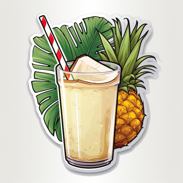 El logotipo vectorial de la pegatina pina colada con fondo blanco