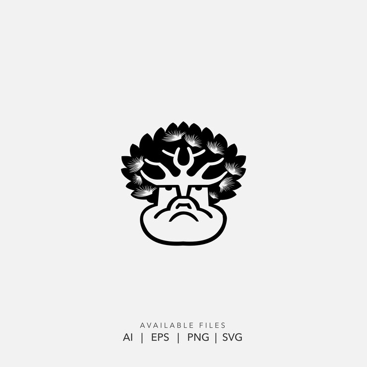 Vector el logotipo vectorial del personaje de grumpy tree con expresión facial triste ilustración única de árbol antropomórfico
