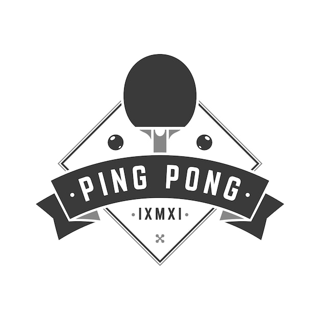 Logotipo vectorial de ping pong deportivo Raqueta negra para torneos profesionales de tenis de mesa Entretenimiento activo y pasatiempo competitivo para un ocio saludable Evento deportivo con desafío de juego rápido