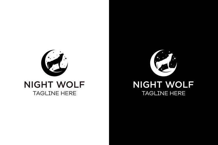 Vector logotipo vectorial en el que una imagen abstracta de un lobo aullando a la luna