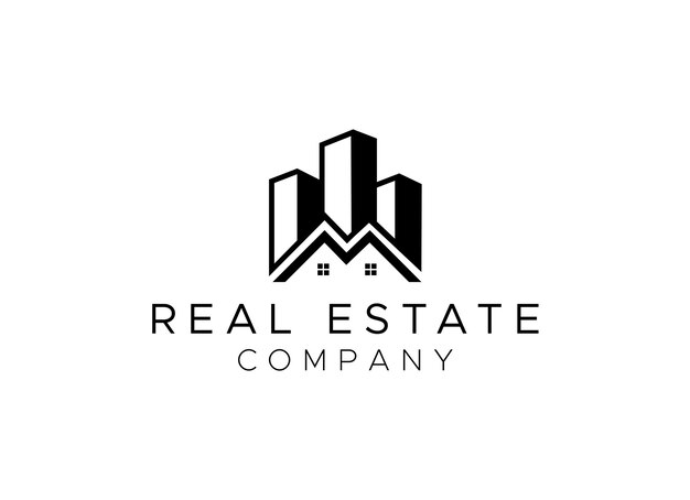 Logotipo vectorial en el que se muestra una imagen abstracta de un rascacielos alto en un estilo lineal.
