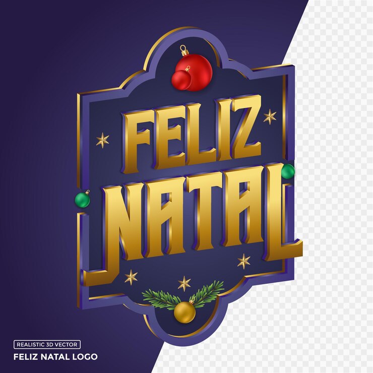 Vector logotipo vectorial en relieve feliz natal morado y dorado realista