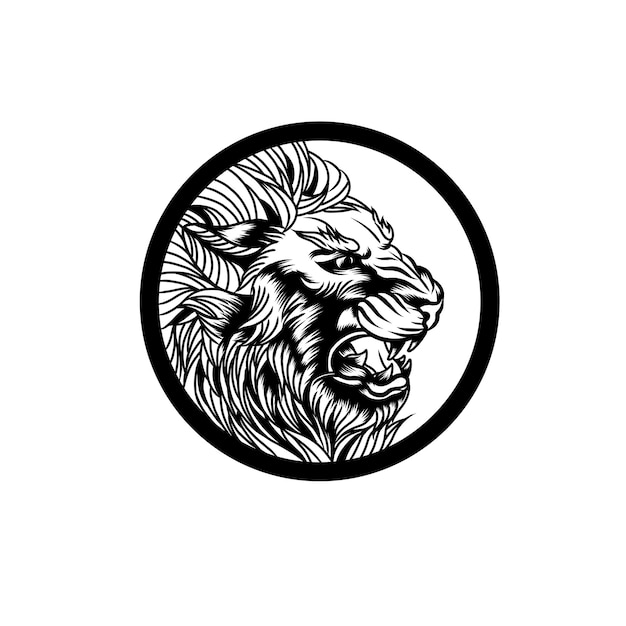 Logotipo vectorial del rey león blanco y negro.