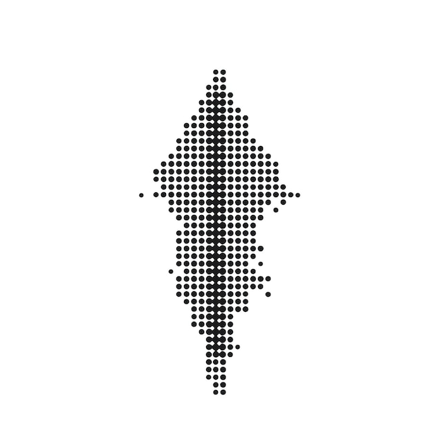 Logotipo vectorial simple puntos de diferentes tamaños en forma de flecha apuntando hacia arriba y a la derecha simple y