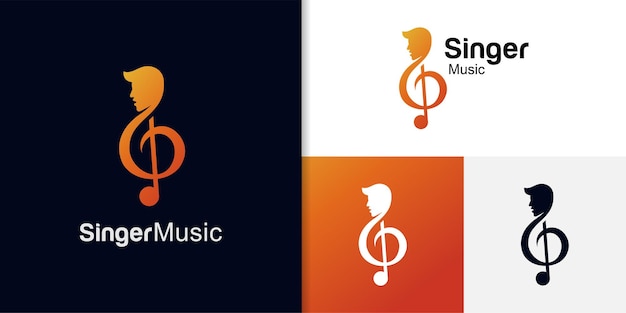 Logotipo vectorial de singer vocal karaoke choir with music notes treble clef singing face silhouette diseño de logotipo para estudio de grabación de sonido compositor de cursos vocales