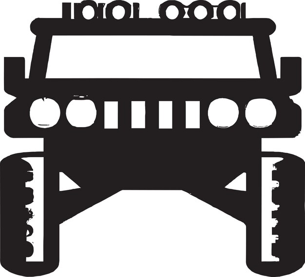 Logotipo de vehículo militar agresivo con alambre de púas y equipo táctico