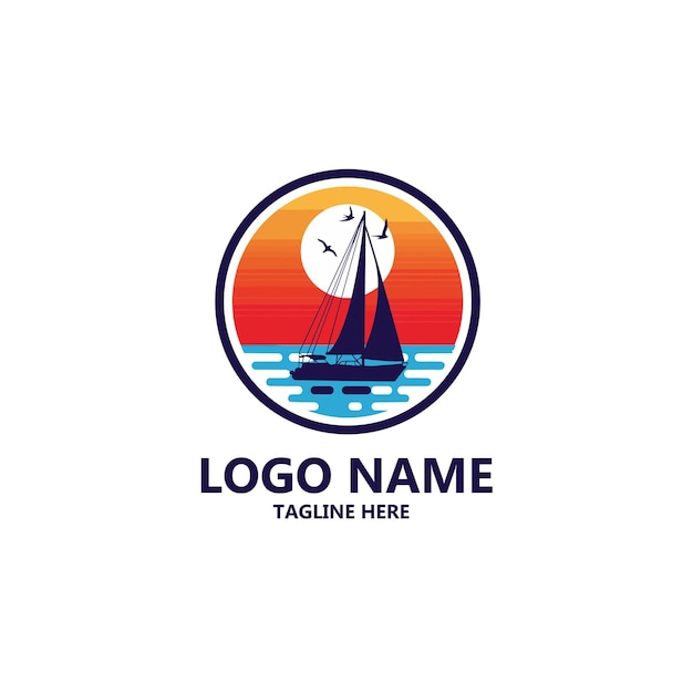 Un logotipo con un velero en el medio