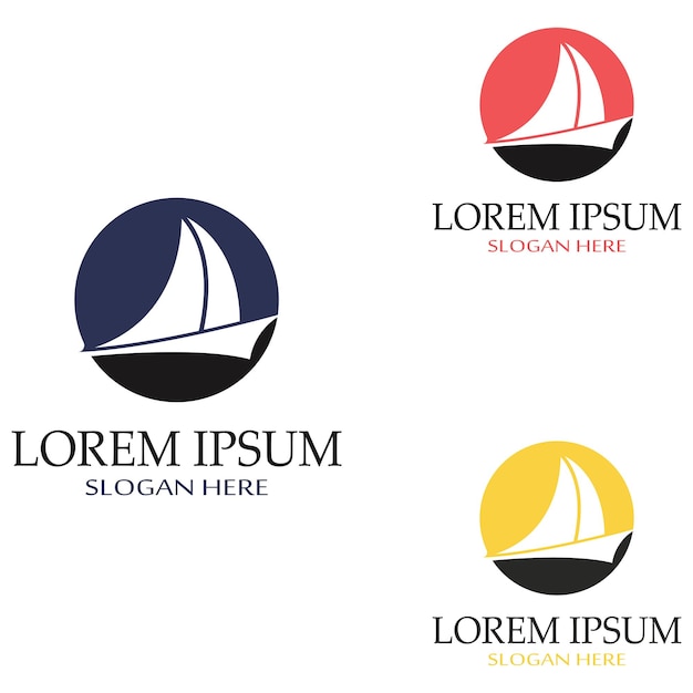 Logotipo de velero o velero con olas de olas Usando la plantilla de ilustración vectorial del concepto de diseño de icono de logotipo