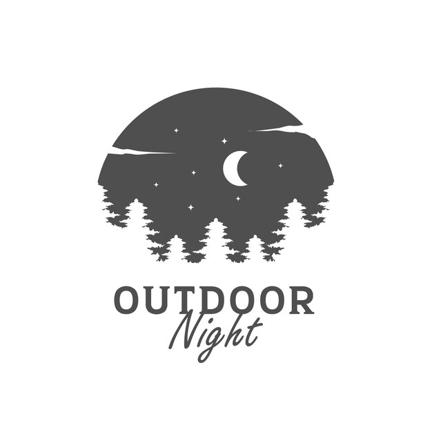 Logotipo de la vendimia del árbol del bosque de pinos en la noche