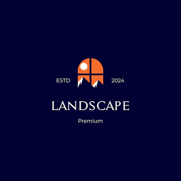 Logotipo de la ventana con paisaje de montaña al atardecer de la tarde