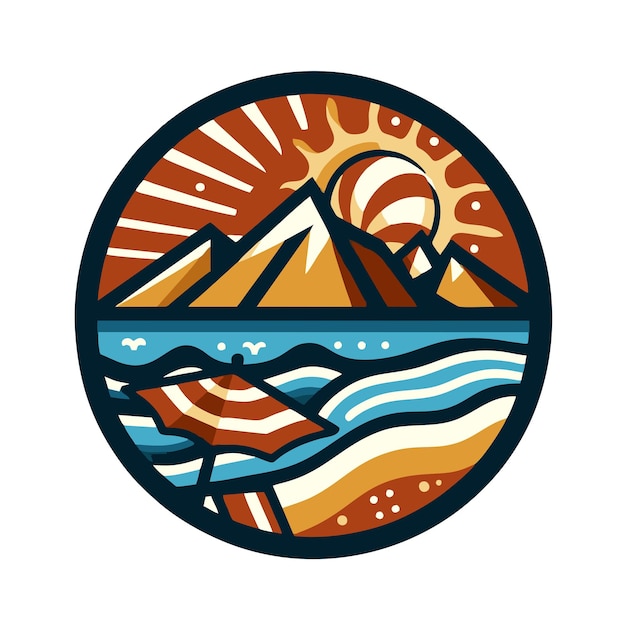logotipo de verano temático de playa diseño vectorial plano con estilo vintage