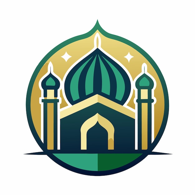 un logotipo verde y amarillo con una mezquita en el centro