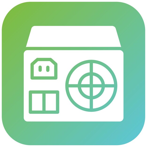 un logotipo verde y azul para una casa con un arma en él