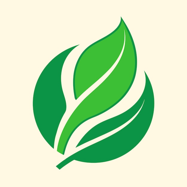 un logotipo verde y blanco con una hoja verde en él